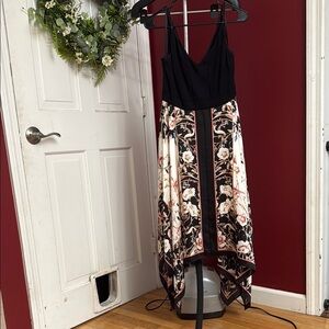 White House Black Market Black and Cream Floral High Low Dress